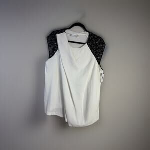 DKNYC Plus Top NWT Women’s White Blouse Asymmetrical Hem Sleeveless Size 1X‎